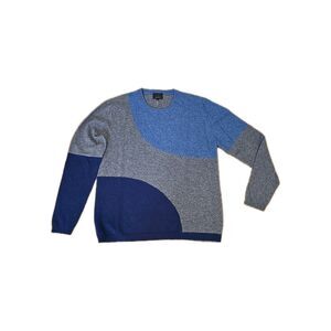 Qi 100% Cashmere Soft Knit Crewneck Pullover Sweater Blue&  Gray Men's XL